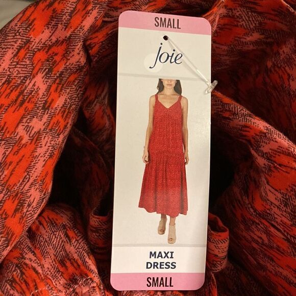 Joie Dress Sleeveless Tiered Lined Cotton Print Orange Lightweight Midi Maxi S - Picture 8 of 9